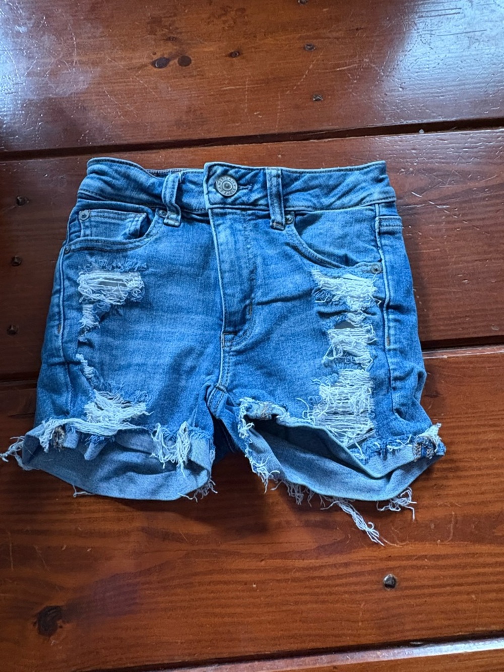 American Eagle Outfitters Light Blue Ripped Denim Shorts